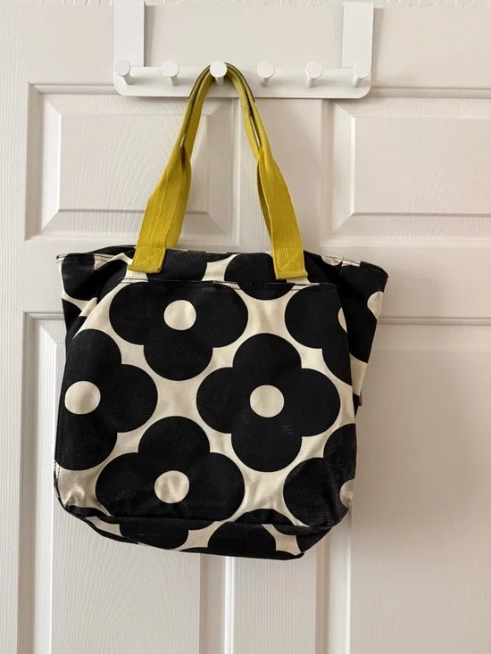 Orla Kiely Black & Cream Floral Tote with Yellow Handles - Picture 2 of 5